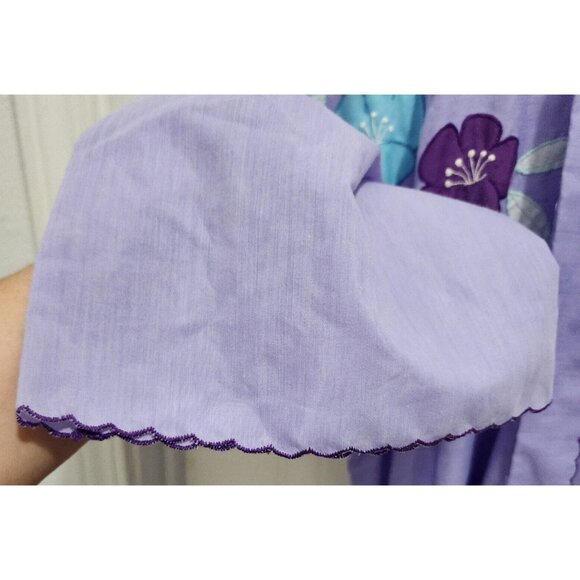 Vintage Lyre Bird Women's Lightweight Short Robe Floral Applique Purple Size M - Picture 4 of 11